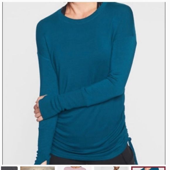 Athleta Size Medium Drishti Ruched Sweatshirt Coastal Teal Soft
